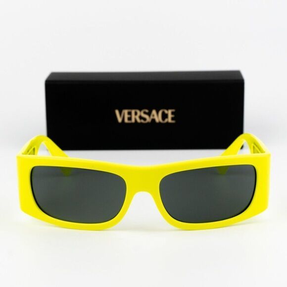 NEW Versace VE4482 544987 Yellow Fluo Dark Grey Rectangular Unisex Sunglasses main image 5